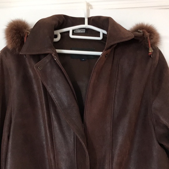 Vintage Acton The Old Hyde House 3/4 length leather hooded coat - Picture 5 of 16